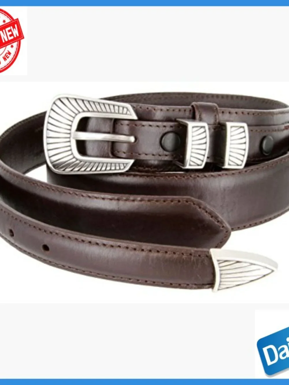 Leather Ranger Belt with Sterling Silver Buckle, Size 36, Western Style